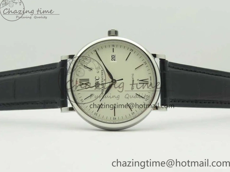 MIROTIME 0223 Supportive Portofino Automatic SS AF 1:1 Best Edition White Dial on Black Croco Leather Strap A 7184